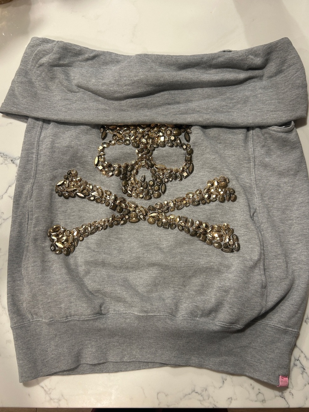 Mastermind Japan Grey Off-Shoulder Jewel Skull Sweatshirt Pullover - No Size Tag